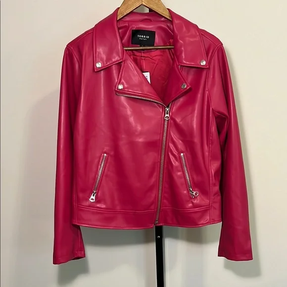 Torrid Pink Faux Leather Moto Jacket, Size 2 - Picture 1 of 8